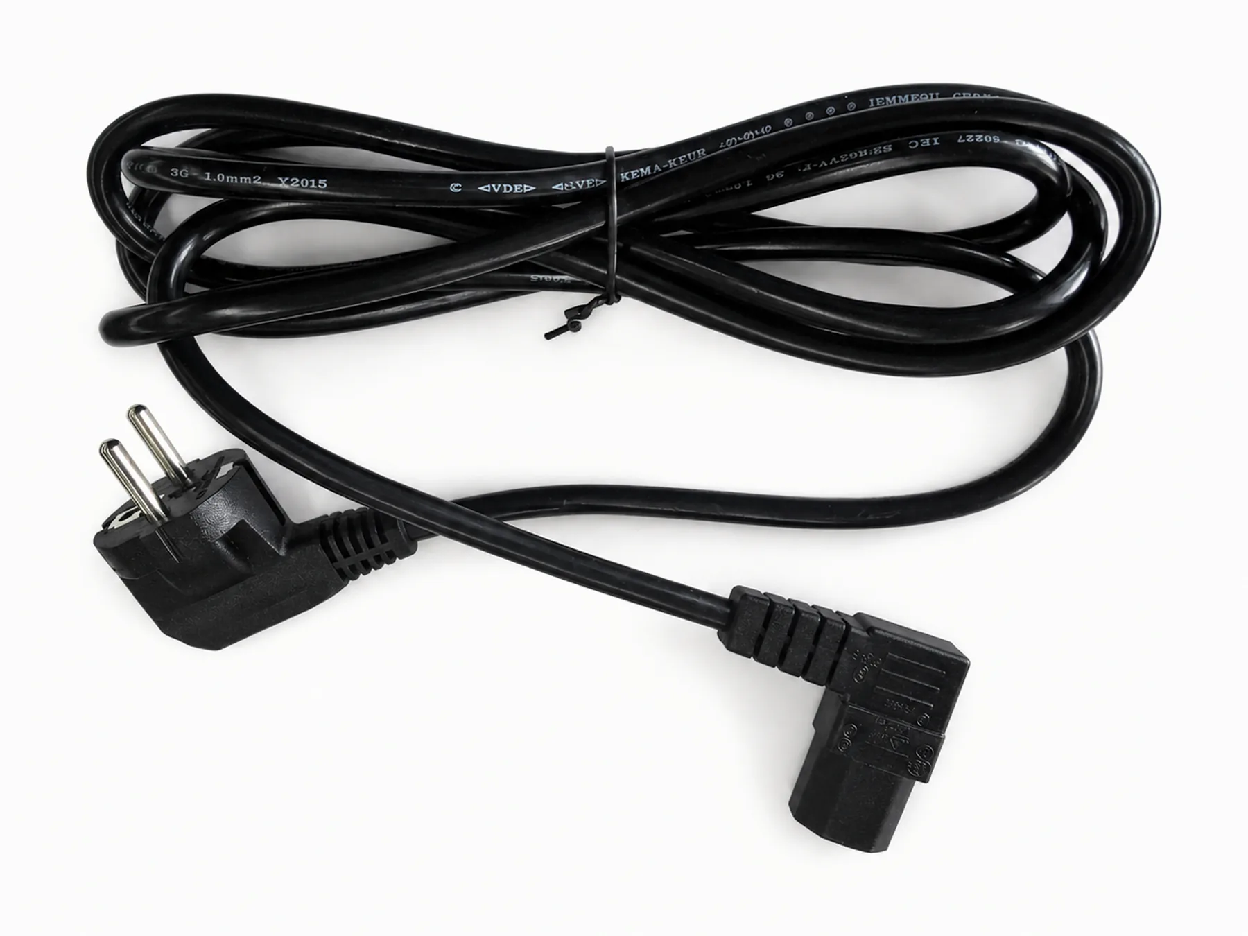 Zwart snoer met stekker voor de Koreaanse markt en haakse C13-apparatuurconnector.
