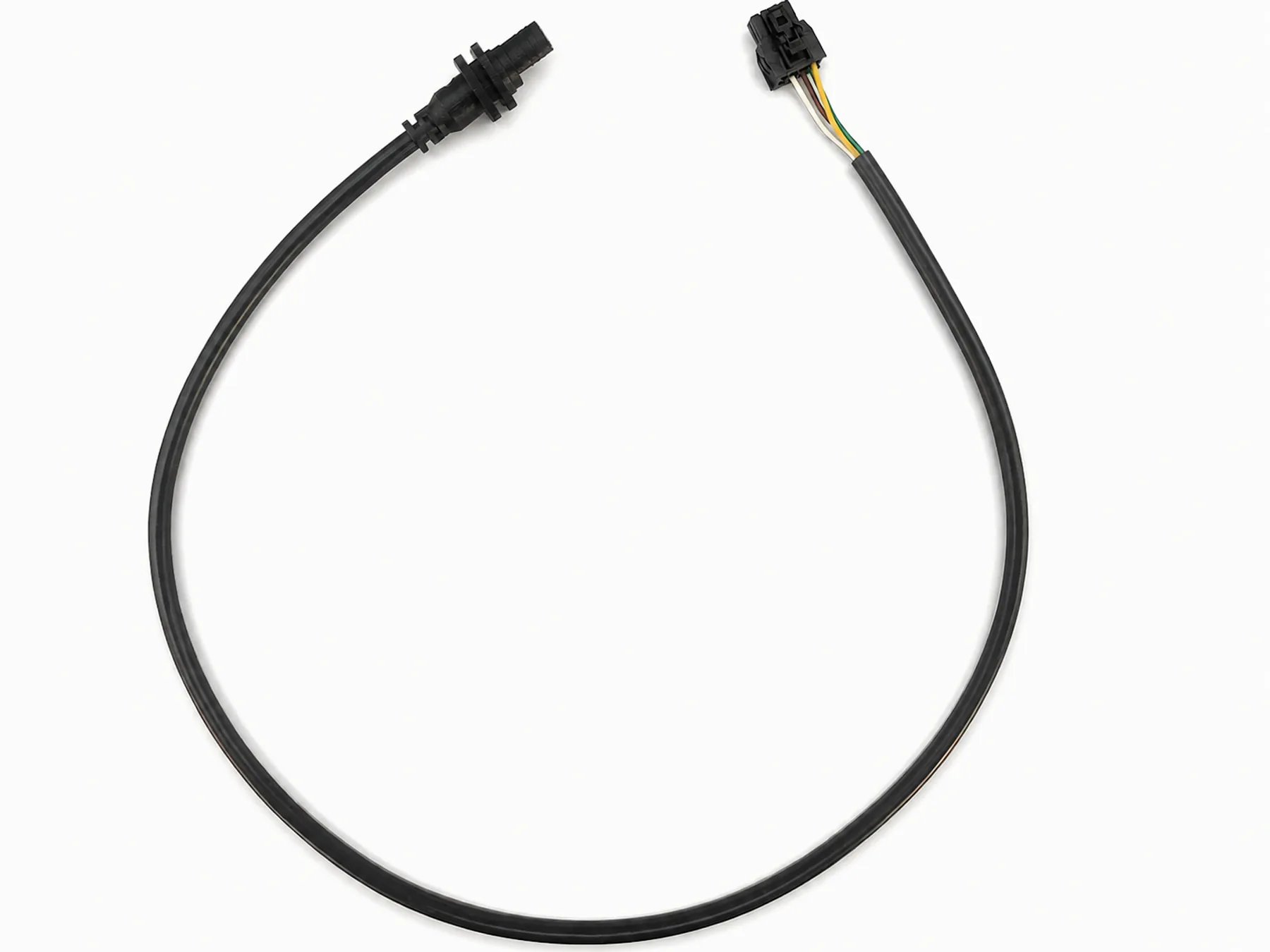 Cable en bucle con conector moldeado que muestra el recorrido completo y la disposición de los terminales.